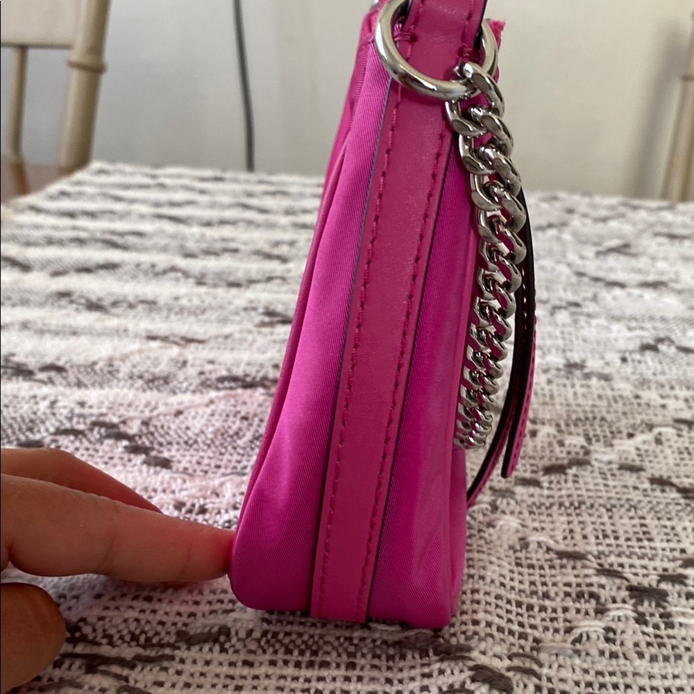 Michael Kors Mini Pink Nylon Shoulder Bag with Silver Chain - Picture 3 of 6